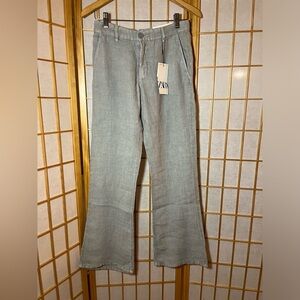 Zara Women's Light Gray Flare Linen Pants